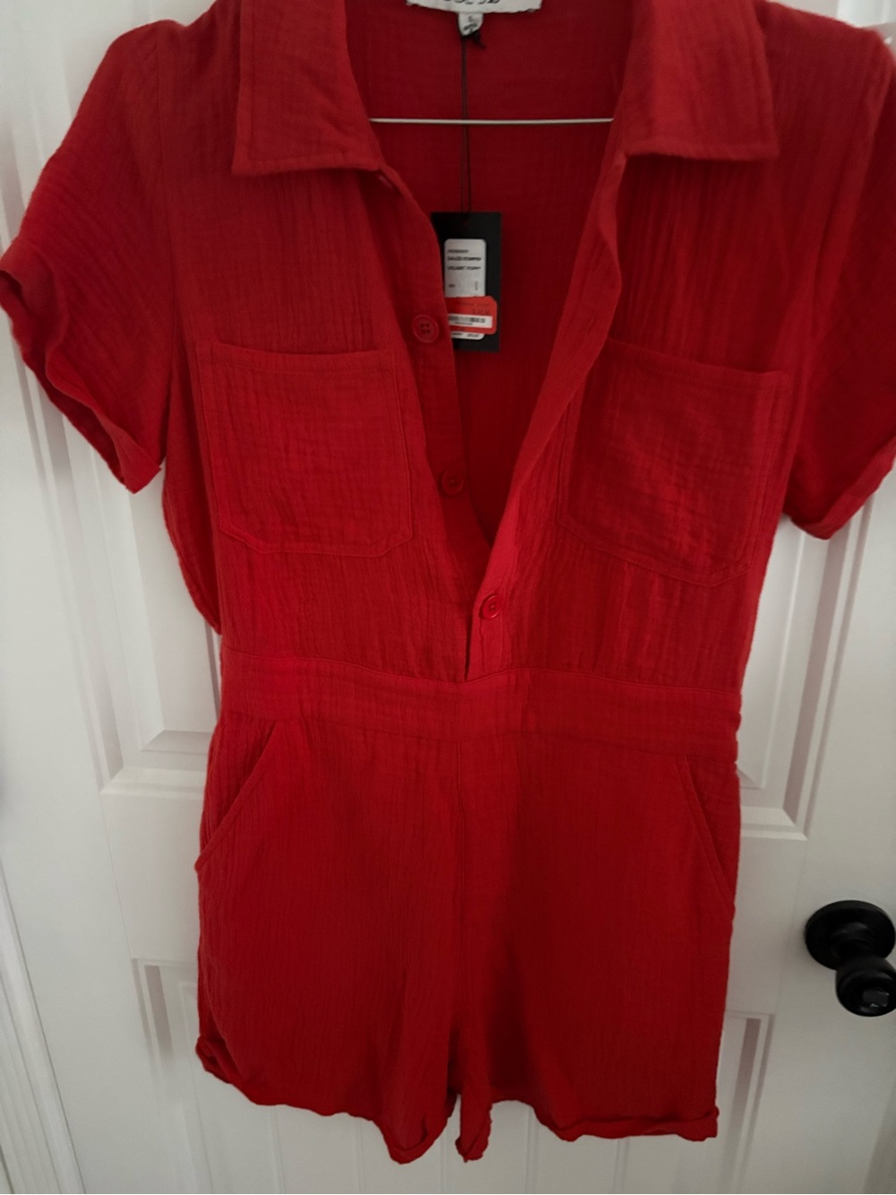 Joe's Jeans Red Short Sleeve Linen-Blend Romper